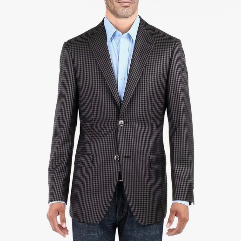 Brioni Linea 44S Men’s Check Blazer 2 Button Sport Coat Charcoal Gray (NWOT)